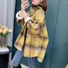 Kvinnor BLOUSES Kvinnor Bomull Plaid Shirt College Style Sleeve Thick Checkered Blue Casual Bekväma Fit kvinnliga toppar Kläder D223