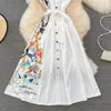 Freizeitkleider Koreanische Version Retro Temperament Revers Ärmelloses Einreiher Druck Elegantes Hemdkleid