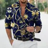 Men's Casual Shirts Men's Autumn Baroque For Men 3D Long Sleeve Luxury Social Shirt V-neck Oversized Tops Tees Homme Clothing