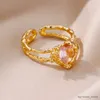 Fedi nuziali Anelli in zircone a forma di cuore color oro per le donne Anello regolabile in acciaio inossidabile 2023 Tendenza nuovo design Anelli di gioielli da sposa di lusso R231128