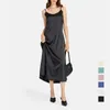 Ethnic Clothing Satin Sleeveless Suspender Dress For Women Long Backless Vestidos Muslim Fashion Sexy Abaya Bottoming Islamic Black Dresses