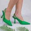 Sandales imprimé rouge pompes été femmes élégant vert léopard talons hauts Sexy Slingback femme bout pointu à talons 230406