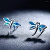 Brincos de garanhão Bela charme Dragonfly Design Blue Opal for Women Fashion Gifts