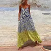 Casual Dresses Summer Sexy V-Neck Spaghetti Strap Long Fashion Women Pattern Printed Bohemian Dress Vintage Loose Swing Holiday