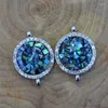 Pendant Necklaces Wholesale Abalone Stone Jewelry Shimmer Cz Paved Tiny Round Double Bails Connectors DIY Making In 13.5 Mm PC6897