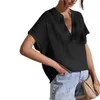 Blusas de mujer Blusa de verano Color sólido Suelto Escote en V Manga corta de corte bajo Camisa de señora Jersey Cómodo Suave Top de mujer Ropa femenina