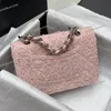 Женская розовая твидовая дизайнерская квадратная сумка-мессенджер с клапаном, серебряная металлическая фурнитура, широкая ручка-цепочка, несколько сумочек 18 см, винтажная сумка через плечо, милый кошелек