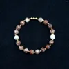 Strand 1pc Designed Vein Jasper 8mm Round Beads With Elegant Accents Elastic Bracelet For Woman Man Party Daily Wearing