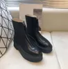 The Row Smooth Leather Ankle Chelsea Boots Plataforma Zipper Slip-on Round Toe Block Heels Flat Wedges Booties Chunky Boot Mulheres sapatos de alta qualidade