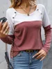 Mulheres Camisetas 2023 Outono Inverno Cor Bloco Botão Manga Longa Blusa Mulheres Casual Solto Elegante Lindo Extraordinário Estilo Simples