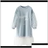 Robes de fille Robes de filles Mode enfants à manches longues vêtements en dentelle blanche printemps automne vêtements pour adolescents robe de bébé sweat-shirt Drop Dhxau