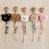 Pacifier Holders Clips# Ins Cute Bear Wooden Soother Clips Baby Holder Plaid Anti Drop Chain born Nipples s Dummy Clip With Dust Bag 230427