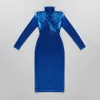 Casual Dresses Turtleneck Velvet Party Dress Women Blue Elegant Christmas Bodycon Sexy Long Sleeve Midi Birthday Club Outfits 2023