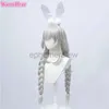 Costumes d'anime jeu Azur Lane MNF Le Malin Cosplay perruque blanc lapin fille argent blanc 90 cm torsion tresse résistant à la chaleur cheveux Halloween fête perruques zln231128