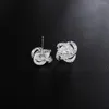 Stud Earrings Special Offer 925 Stamp Silver Color Shiny Crystal Studs For Women Fashion Jewelry Christmas Gifts Party Wedding