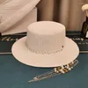 Cappelli a tesa larga 2023 Designer Collana a catena Sole con perla per le donne Estate pieghevole spiaggia signore moda partito cappello di paglia all'ingrosso