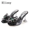 Sandaler Hlieny Storlek 3446 Summer Party Slippers Fashion Pink Bowknot klackar Sandaler Kvinnor Square Open Toe PVC Transparenta Shoes Slides J230428