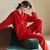 Women's Sleepwear Winter Flannel Pajamas Set Coral Fleece Solid Color Homewear Thick Warm Velvet Female Suit Fall Sweatshirt