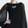 Black Jewel Chiffon Long Sleeve Mother of The Bride Dresses Short Evening Dress