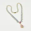 Pendant Necklaces GuaiGuai Jewelry Cultured Purple Keshi Pearl Clear Rhinestone Heart Gold Plated Chain Chokers Necklace Baroque