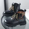 Botas meninas meninos tornozelo couro com zíper lace up caminhadas ao ar livre impermeável antiderrapante durável combate bootie para crianças 231128