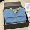 19 Series Metal Handle Designer Flap Shoulder Bag Denim Blue 26cm Diamond Gold Hardware Matelasse Chain With Strap Women Tote Cross Body Handbag Stor kapacitet