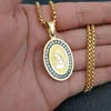 Pendant Necklaces Men Women Fashion Vintage Virgin Mary Portrait Oval Set Zircon Necklace Catholic Amulet Jewelry Gift