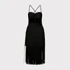 Casual Dresses Beaukey 2023 Fashion Black Tassel Bandage Dress for Women Sexy Mesh See Through Party Club BodyCon Cocktail Vestido