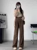 Pantalon femme Ohryiyie Long Corduroy épais jambe large femmes 2023 automne hiver élastique taille haute velours bureau dame pantalon chaud