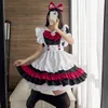 Robes décontractées Robe Anime Cosplay Maid Robe Rose Bleu Dentelle Tablier Robes Uniforme Mignon Chat Servante Costumes Tenues