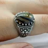 Cluster Rings Vintage Men's Ring 925 Sterling Silver With Oval Natural Onyx Stone Check Stripe Design Turkey Jewelry Gift For Husband