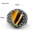 Cluster Rings Vintage Men's Ring 925 Sterling Silver With Oval Natural Onyx Stone Check Stripe Design Turkey Jewelry Gift For Husband