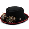 Chapeaux à larges bords Chapeaux de seau Femmes Hommes Gear Lunettes Style Punk Pork Pie Hat Papa Laine Plat Fedora Chapeau Pour Lady Gentleman Gambler Boater Trilby Hat 231127