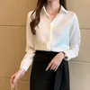 Women's Blouses Shirts Women's Blouse Elegant Wine Satin Shirt for Women Turn Down Collar Long Sleeve Female Formal Office OL Blouse Women Tops 230428