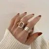 Cluster Rings Meetsoft Trendy 925 Sterling Silver Retro Hollow Square Oregelbunden öppning Pekfingerring för kvinnor Punk smycken Drop