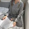 Home Kleding Geruite Nachtkleding Dames Pyjama Sets Lange Mouw Piiama Broek Herfst Koreaans Pak 2 Stuk Nachtkleding Pocket Button Home kleding Newvaiduryd