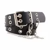 Belts Double Grommet Belt With 2 Holes Rock Punk Adjustable PU Leather Eyelet Chain Waistband For Club Jeans Cosplay Party Women