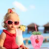 Ensembles de vaisselle 4 pièces bouteille de thé froid enfant en bas âge tasse de paille Smoothie boire des tasses de couvercle en plastique enfants fraise fête tropicale