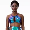 Camis Wetlook Metallic Tops Vrouwen Sexy Halter Crop Tops Hol Borst Vest Magische Kleur Paaldansen Clubwear Zomer Backless Camis