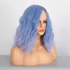 Synthetische Perücken Perücke Damen Chemische Faser Hochtemperaturseide gefärbt Blau Wasserwellenmuster Mittellange gelockte Perücke Kopfbedeckung Perücke