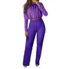 Women's Two Piece Pants Chic 2 Set Women Outfit Elegant Slim Ruched Wrap Chest Crop Tops High Waist Solid Color Wide Leg Party Suit