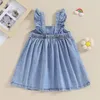 Robes de fille enfant en bas âge bébé robe en Denim à volants sans manches une ligne avec nœud Jean été mignon vêtements de jeu