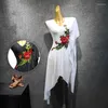 Стадия Whet White Latin Dance Dress Rose Вышивка танго сальсы танцевальная одежда Samba Cha-cha rumba тренировочная одежда для женщин