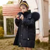 Пуховое пальто 2023, зимняя куртка, парки для девочек, пальто с меховым воротником и капюшоном, детская теплая одежда с толстой хлопковой подкладкой, детская верхняя одежда XMP538