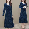 Casual Dresses Premium Party Dress Elegant Plus Size Floral Print MIDI For Mid-Aged A-Line V Neck Long Sleeve Mid-Calf Längd Jacquard