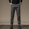 Мужские брюки высокого качества из чесаного хлопка, повседневные брюки, мужские толстые однотонные деловые модные брюки-чиносы прямого кроя, серые брендовые брюки мужские 231127