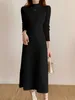 Casual Dresses Autumn Winter Long Women Elegant Half High Collar Sticked tröja klänning Kvinnlig mode Slim Sleeve Party