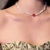 Anhänger Halsketten Kuppelkameras ALLNEWME Zierliche Süßwasserperlenkette 18 Karat vergoldeter Edelstahl Pink Cube Naturstein Chokers Necklac AA230428