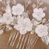 Hair Clips Ceramic Flower Comb Luxurious Wedding Accessories Rhinestone Pearl Headpiece For Women Jewlery Decor