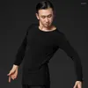 ステージウェアメンズラテンダンスシャツブラックグレーの長袖のトップスモデルボールルームのためのモダンな練習服